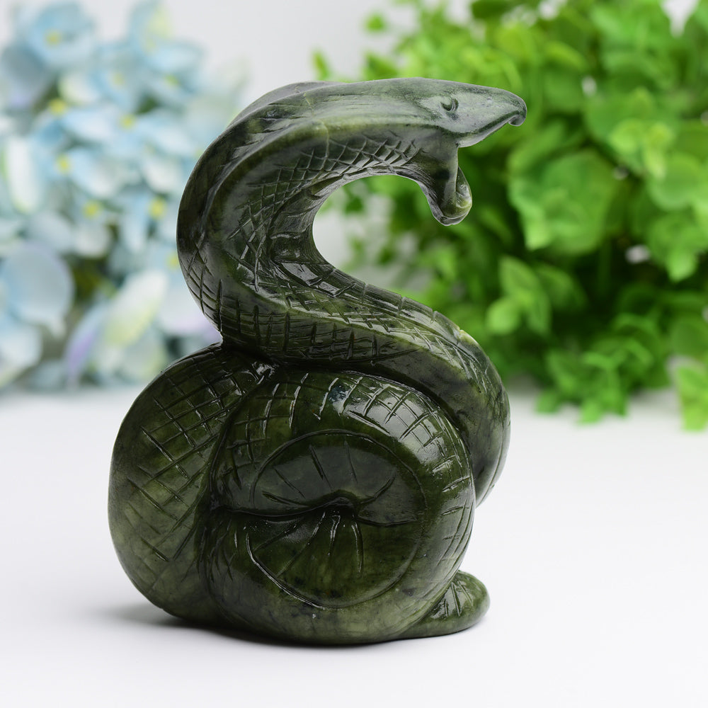 5.5" Green Jade Cobra Snake Crystal Carving Free Form Bulk Wholesale  Wholesale Crystals