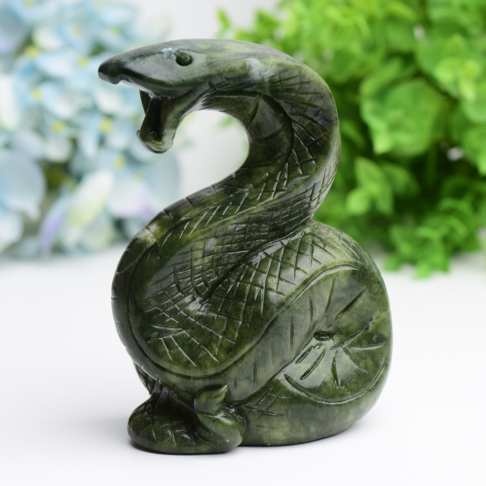 5.5" Green Jade Cobra Snake Crystal Carving Free Form Bulk Wholesale  Wholesale Crystals