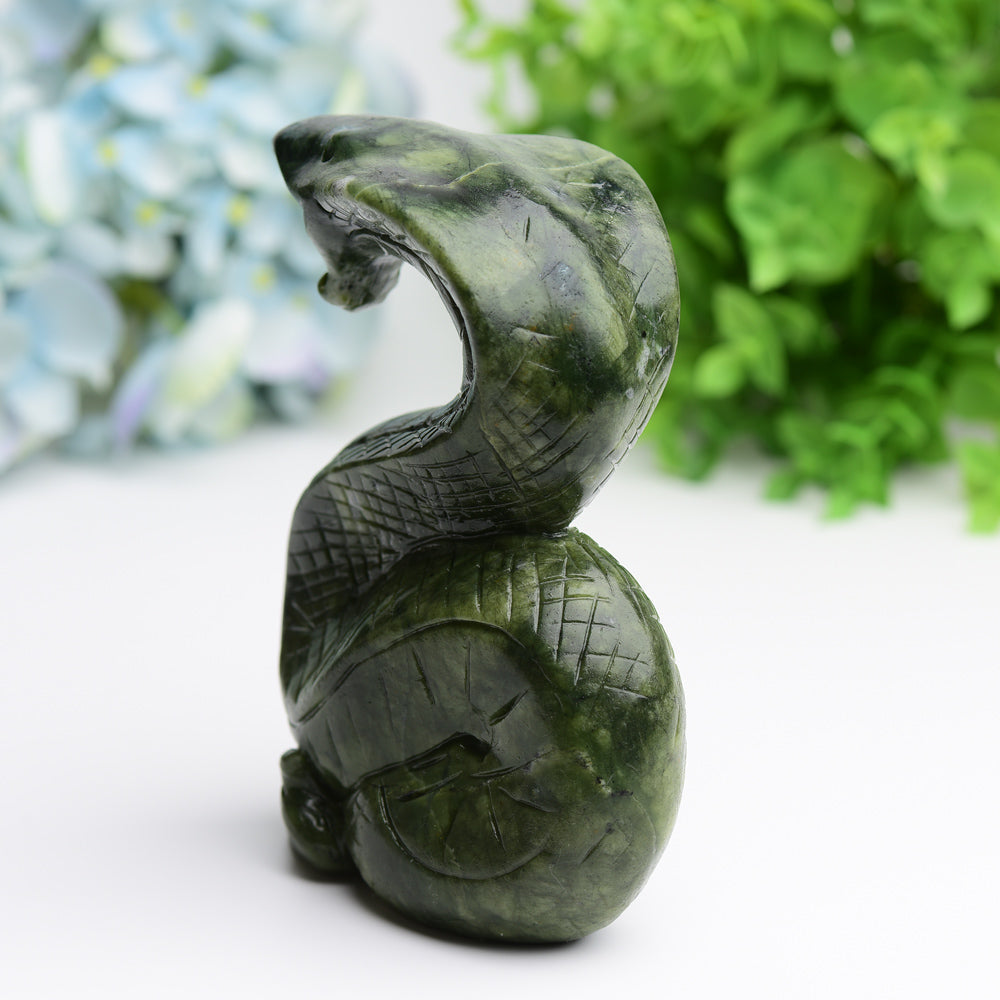 5.5" Green Jade Cobra Snake Crystal Carving Free Form Bulk Wholesale  Wholesale Crystals