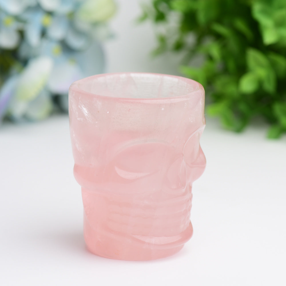 2.8" Rose Quartz Cup with Skull Carving Decor for Bulk Wholesale  Wholesale Crystals