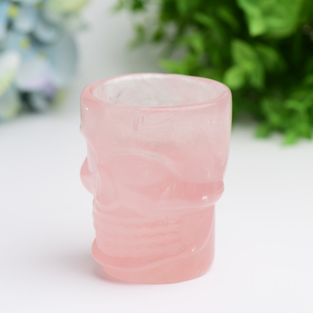 2.8" Rose Quartz Cup with Skull Carving Decor for Bulk Wholesale  Wholesale Crystals