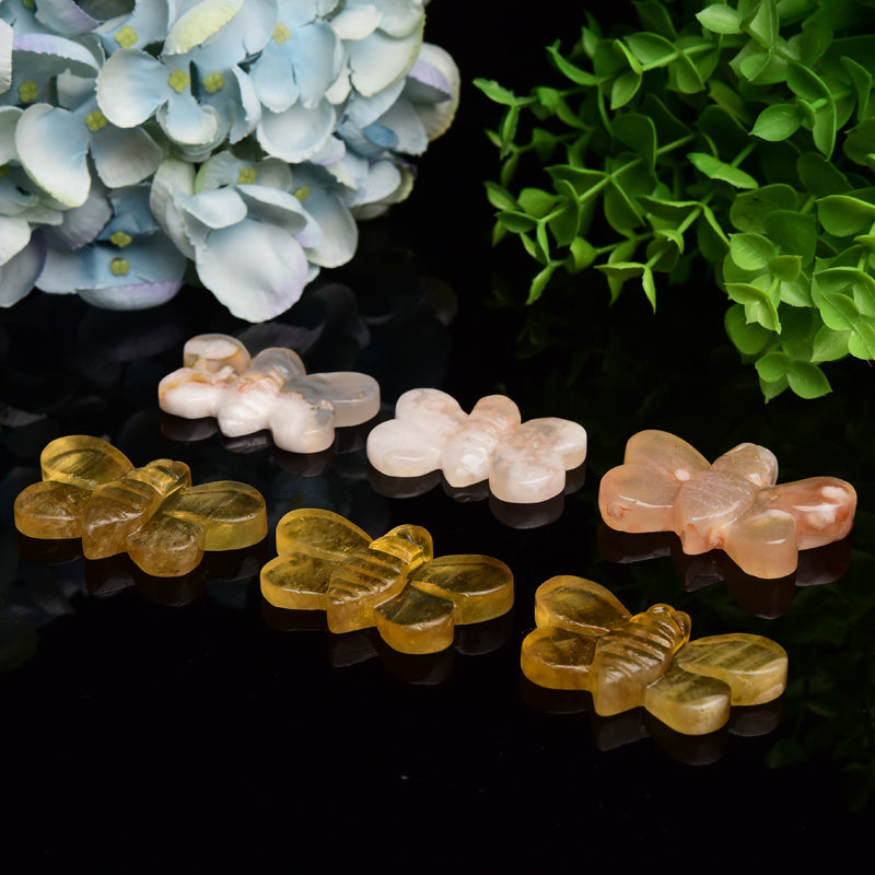 2.1“ Yellow Fluorite Flower Agate Bee Crystal Carving Bulk Wholesale  Wholesale Crystals