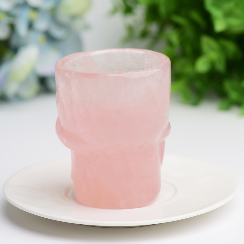 2.8" Rose Quartz Cup with Skull Carving Decor for Bulk Wholesale  Wholesale Crystals