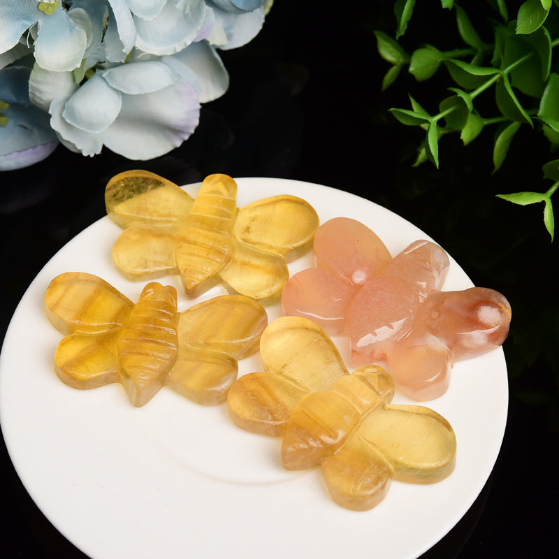 2.1“ Yellow Fluorite Flower Agate Bee Crystal Carving Bulk Wholesale  Wholesale Crystals