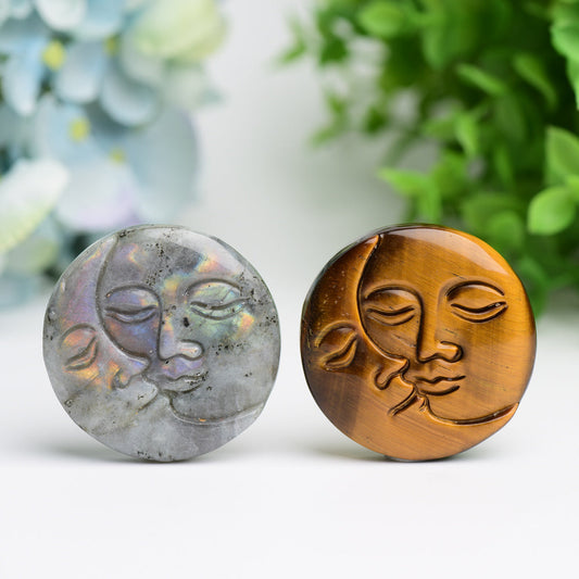 1.8" Moon and Sun Face Crytsal Carving Bulk Wholesale  Wholesale Crystals