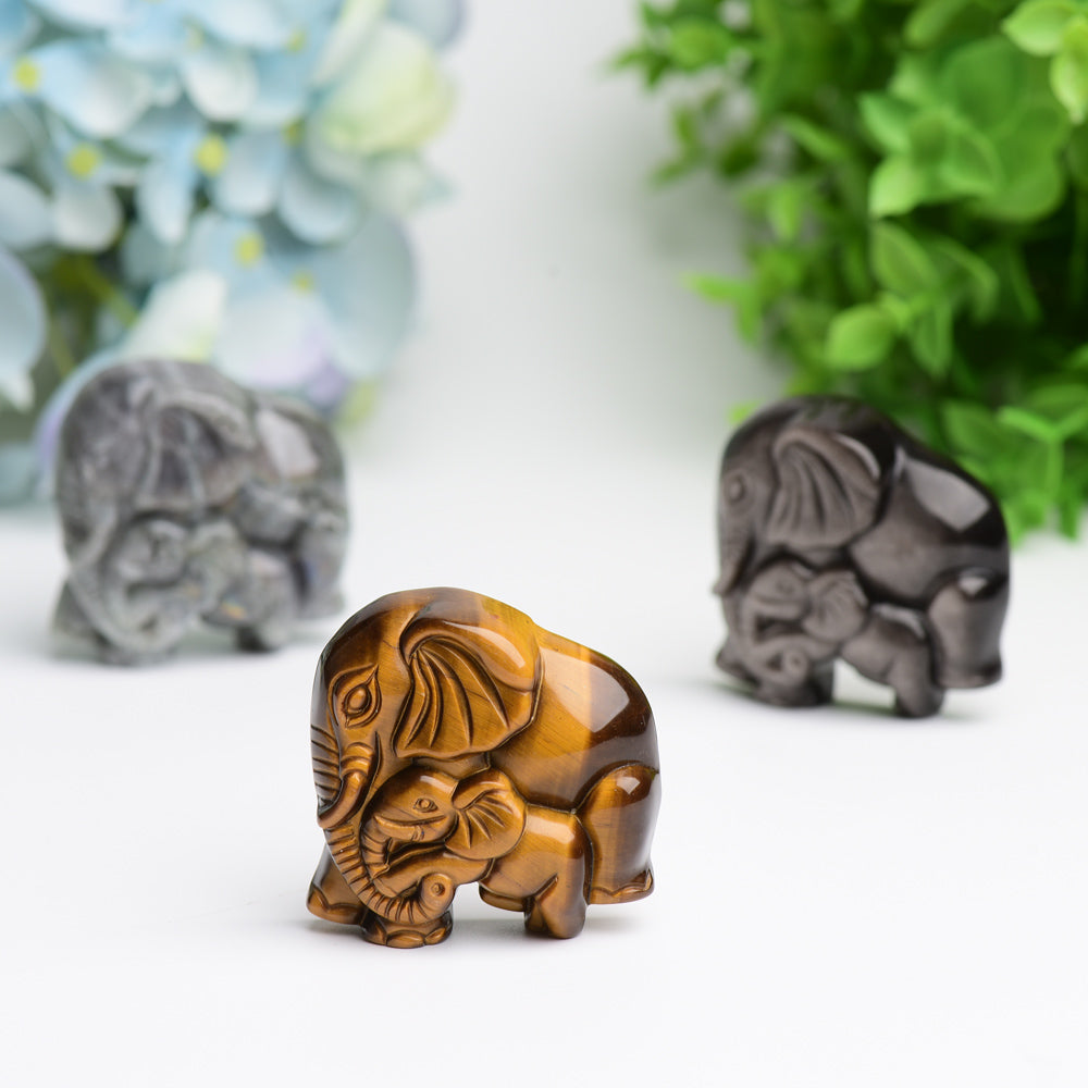 1.85" Mother & Baby Elephant Crystal Carving Bulk Wholesale  Wholesale Crystals