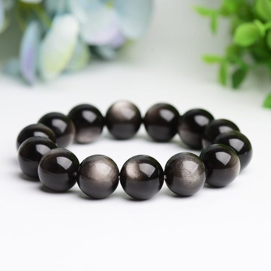 16mm Silver Obsidian Bracelet Bulk Wholeslae  Wholesale Crystals