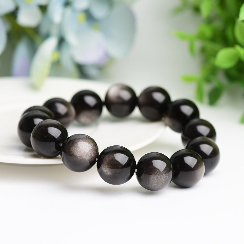 16mm Silver Obsidian Bracelet Bulk Wholeslae  Wholesale Crystals