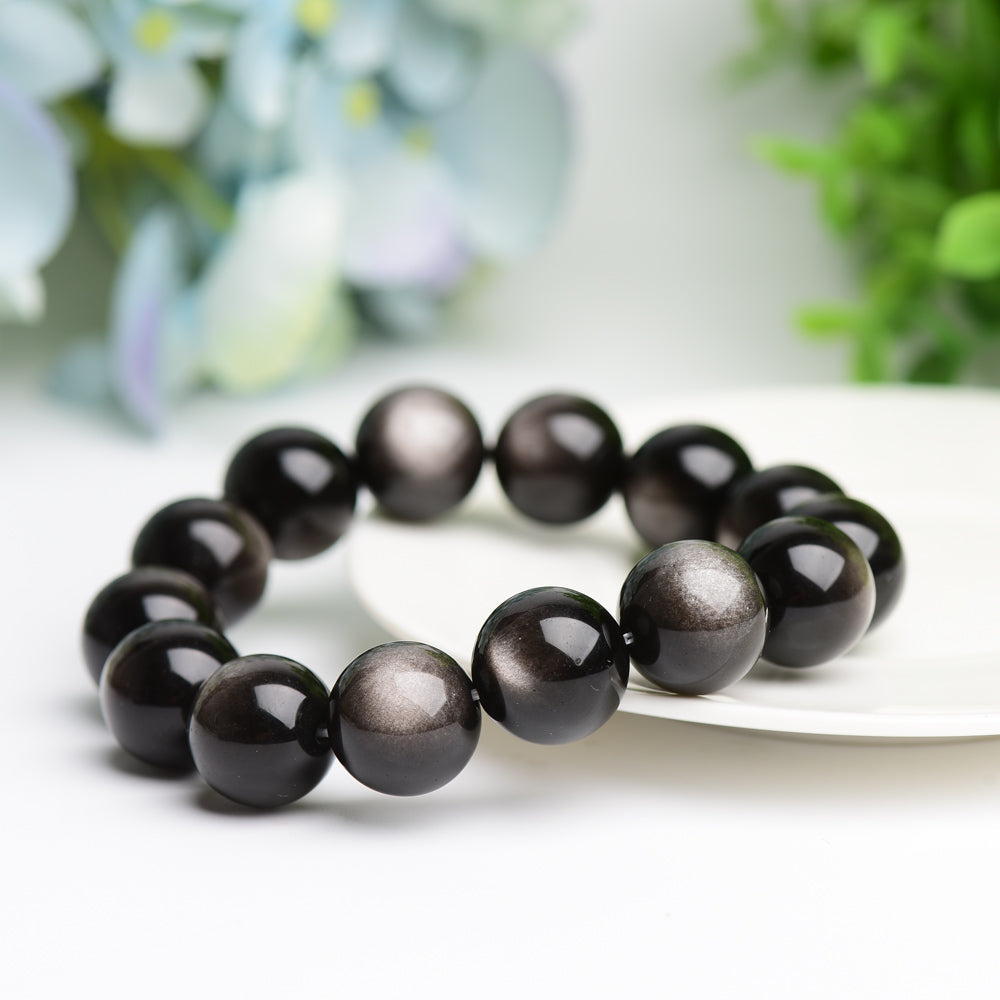 16mm Silver Obsidian Bracelet Bulk Wholeslae  Wholesale Crystals