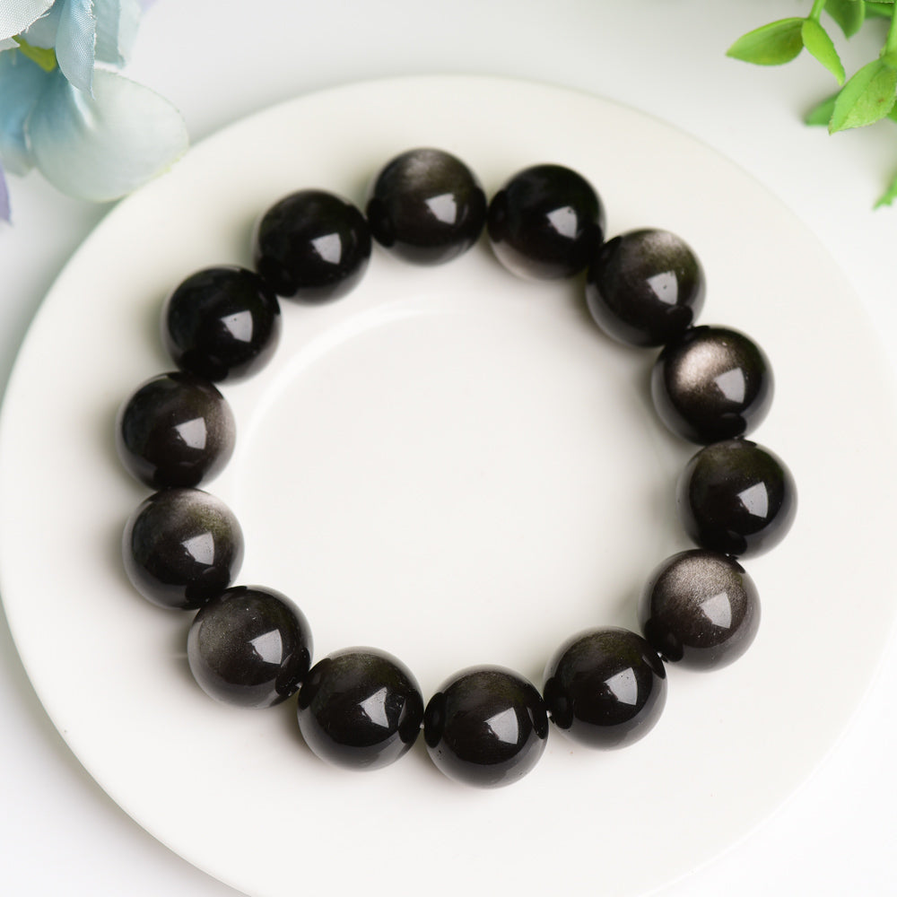 16mm Silver Obsidian Bracelet Bulk Wholeslae  Wholesale Crystals