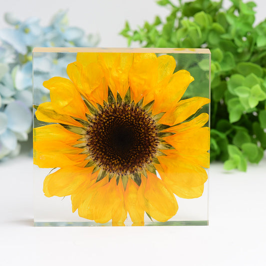 4.6" Square Resin with Sun Flower Free Form for Home Decor Bulk Wholesale  Wholesale Crystals