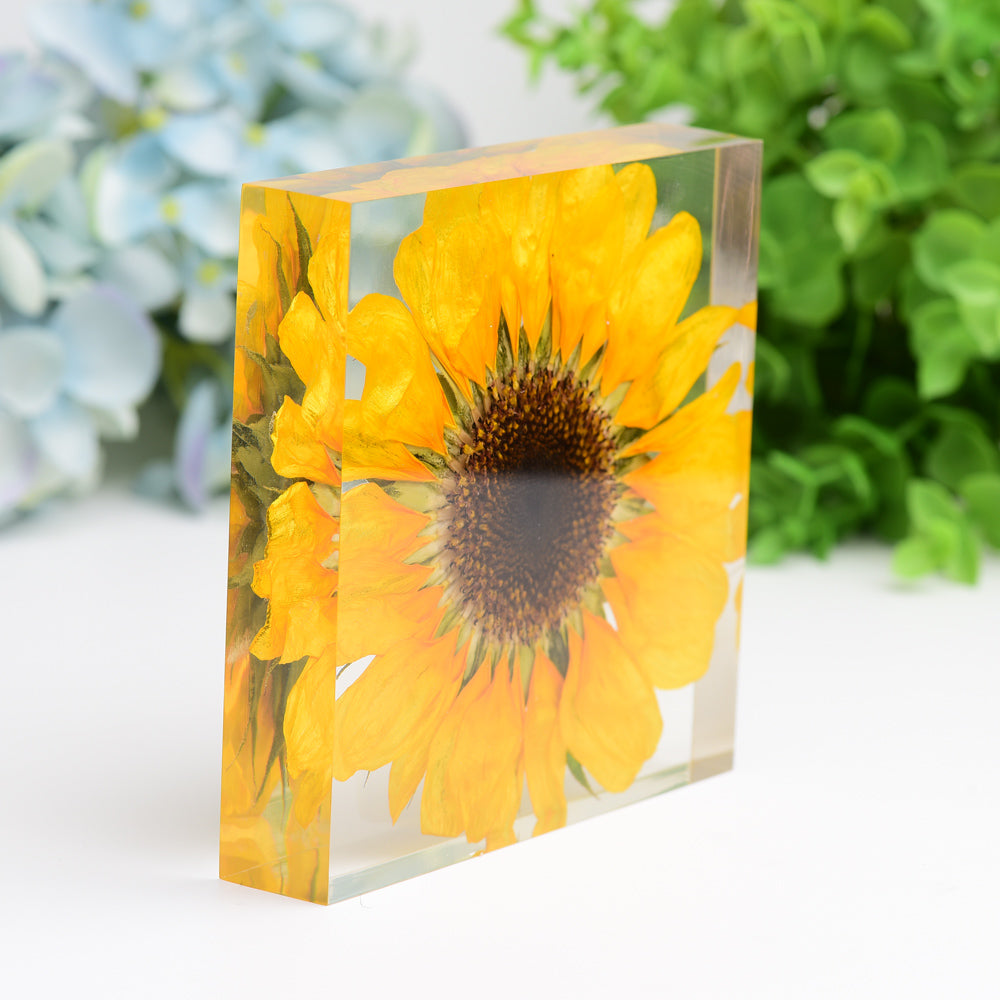 4.6" Square Resin with Sun Flower Free Form for Home Decor Bulk Wholesale  Wholesale Crystals