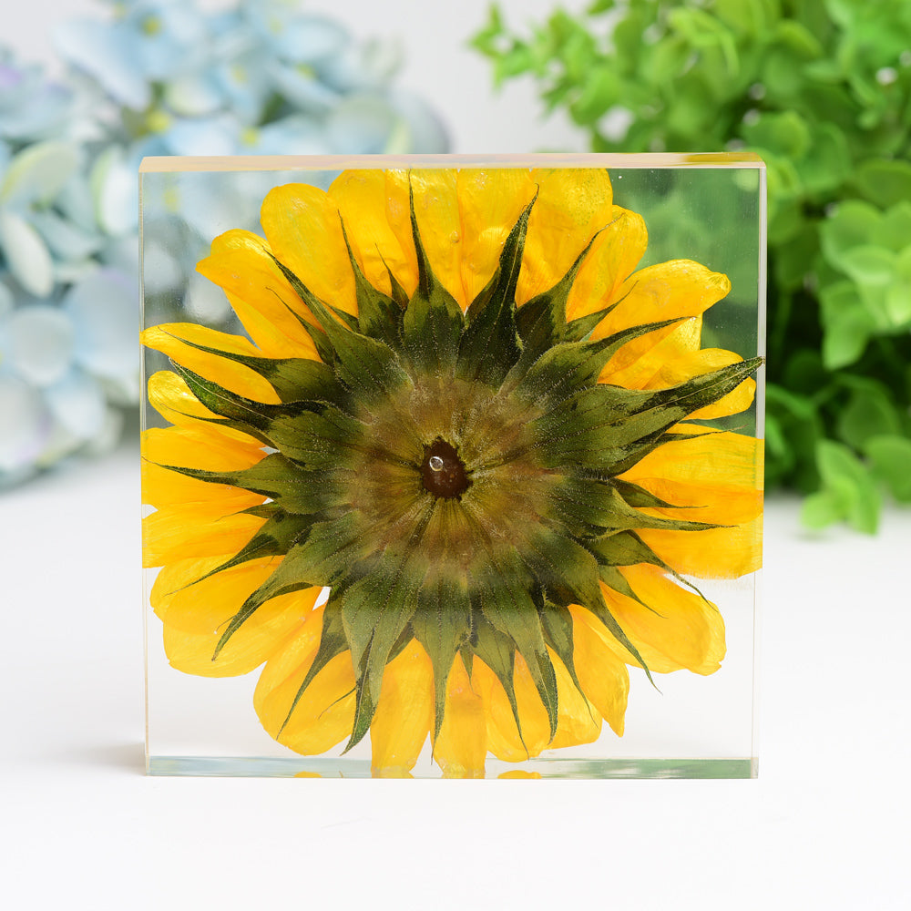 4.6" Square Resin with Sun Flower Free Form for Home Decor Bulk Wholesale  Wholesale Crystals