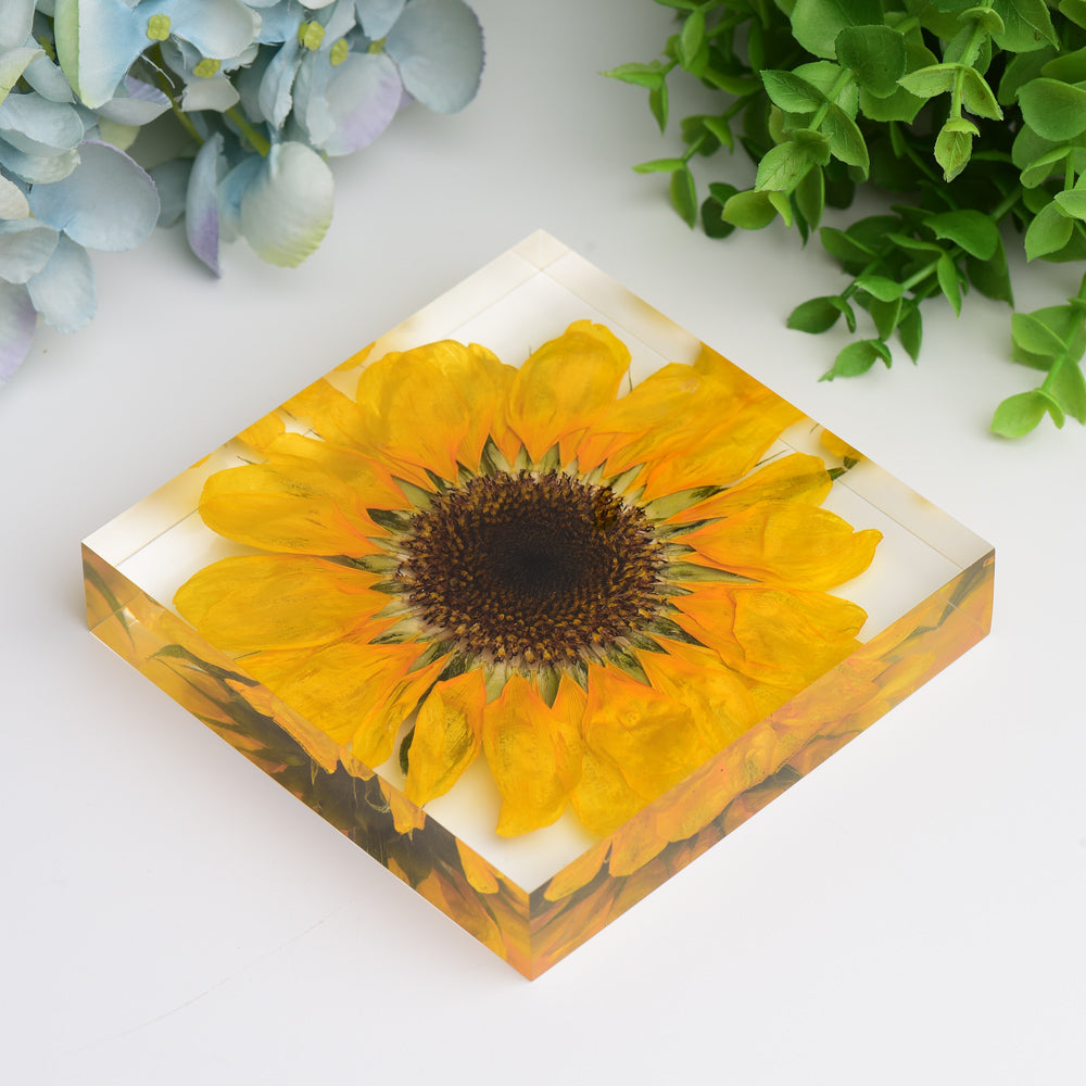 4.6" Square Resin with Sun Flower Free Form for Home Decor Bulk Wholesale  Wholesale Crystals