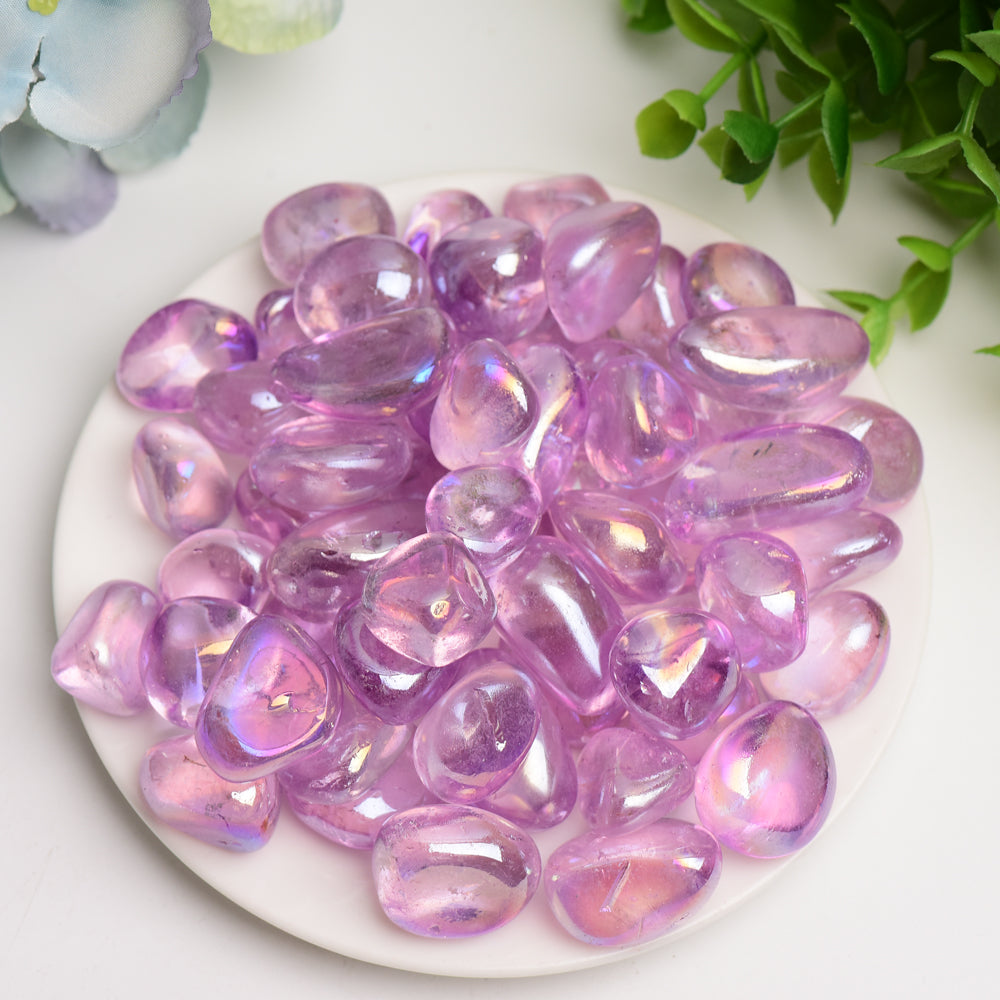 15-30mm Aura Amethyst Crystal Tumbles Bulk Wholesale  Wholesale Crystals