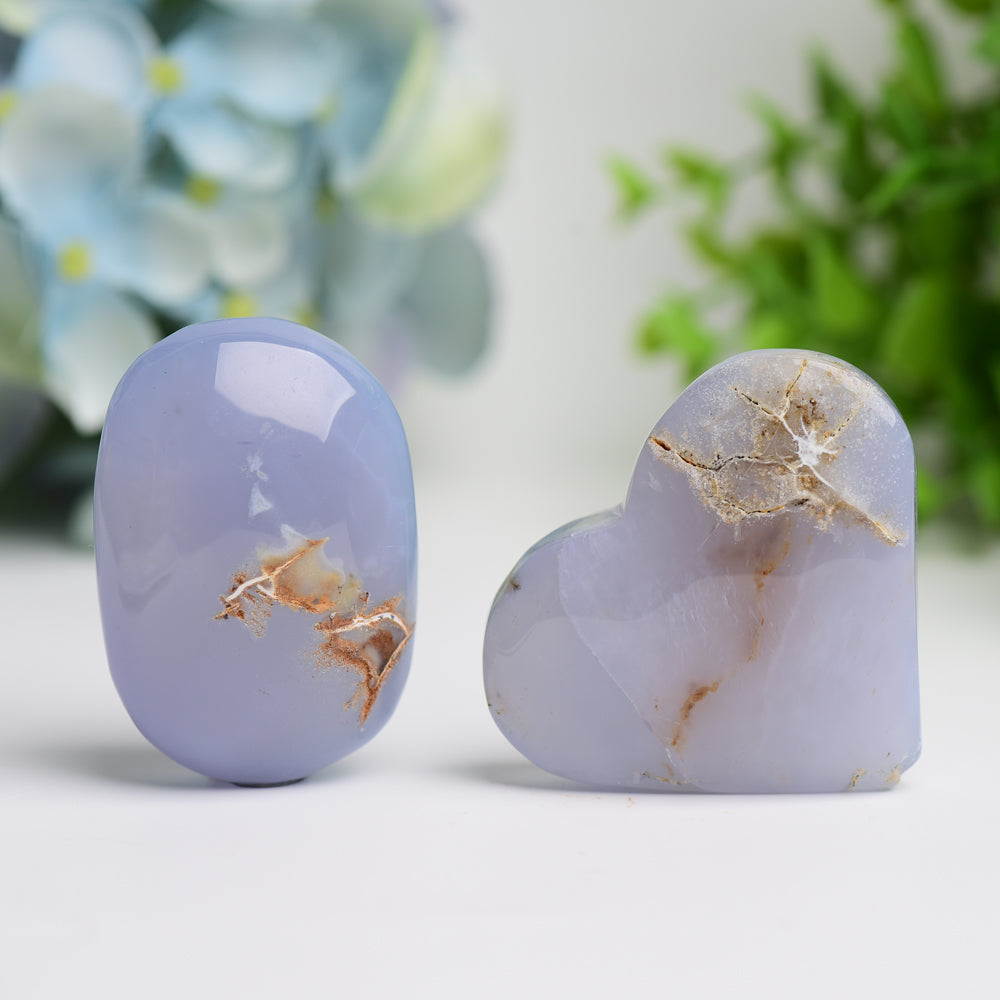 2.0"-2.5" Blue Chalcedony Heart & Palm Stone Bulk Wholesale  Wholesale Crystals