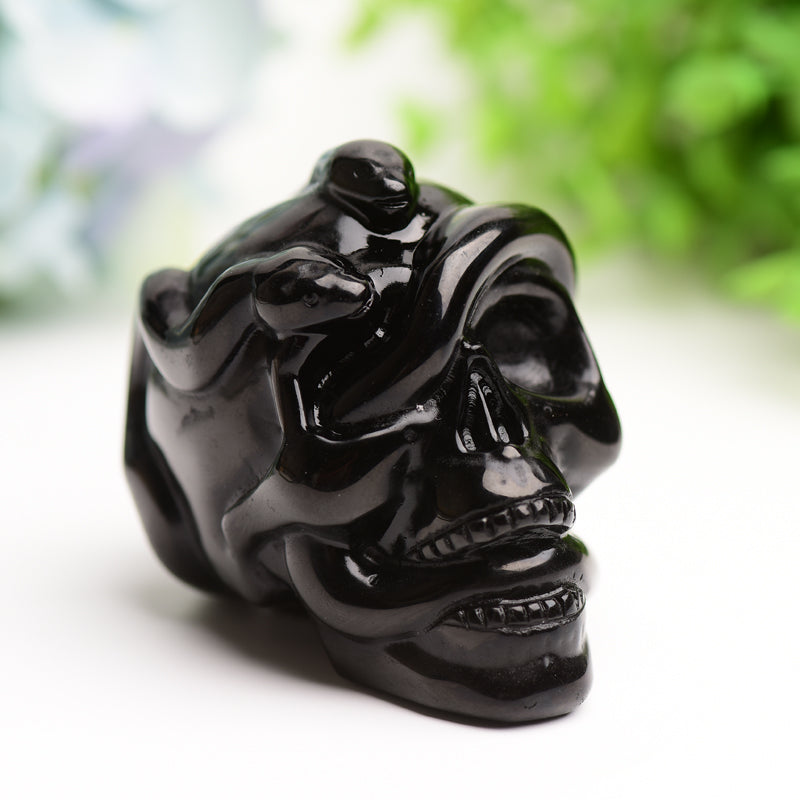 2.9" Black Obsidian Crystal Skull with Snake Decor for Halloween Bulk Wholesale  Wholesale Crystals