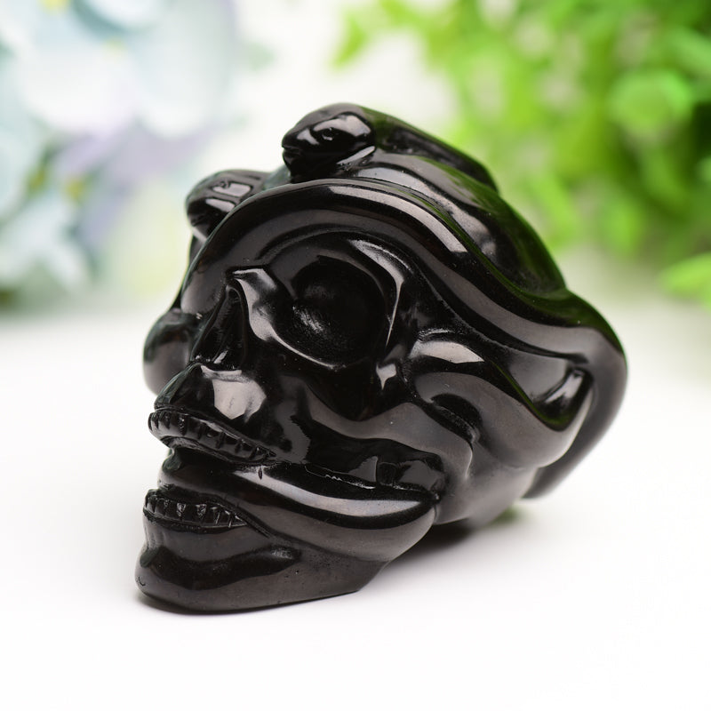 2.9" Black Obsidian Crystal Skull with Snake Decor for Halloween Bulk Wholesale  Wholesale Crystals