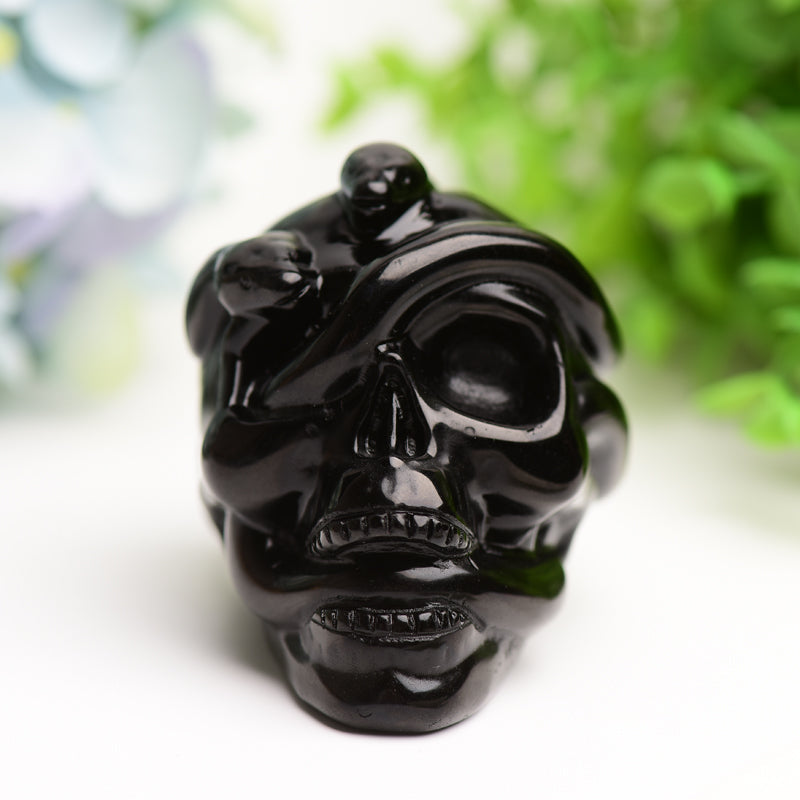 2.9" Black Obsidian Crystal Skull with Snake Decor for Halloween Bulk Wholesale  Wholesale Crystals