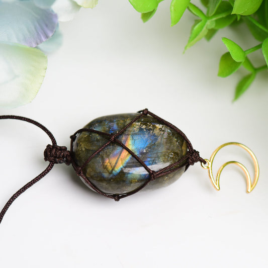 Rope Warrped Labradorite Stone Necklace with metal Moon Decor Bulk Wholesale  Wholesale Crystals