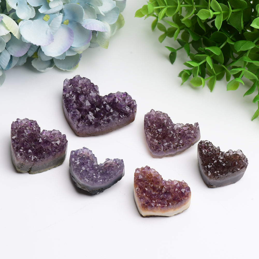 1.2"-2.5" Amethyst Cluster Heart Shape Crystal Carving Bulk Wholesale  Wholesale Crystals