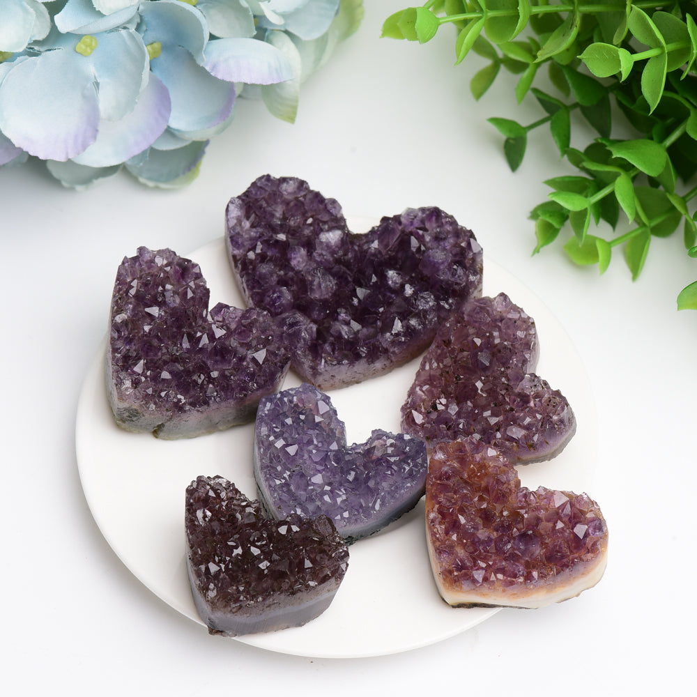 1.2"-2.5" Amethyst Cluster Heart Shape Crystal Carving Bulk Wholesale  Wholesale Crystals