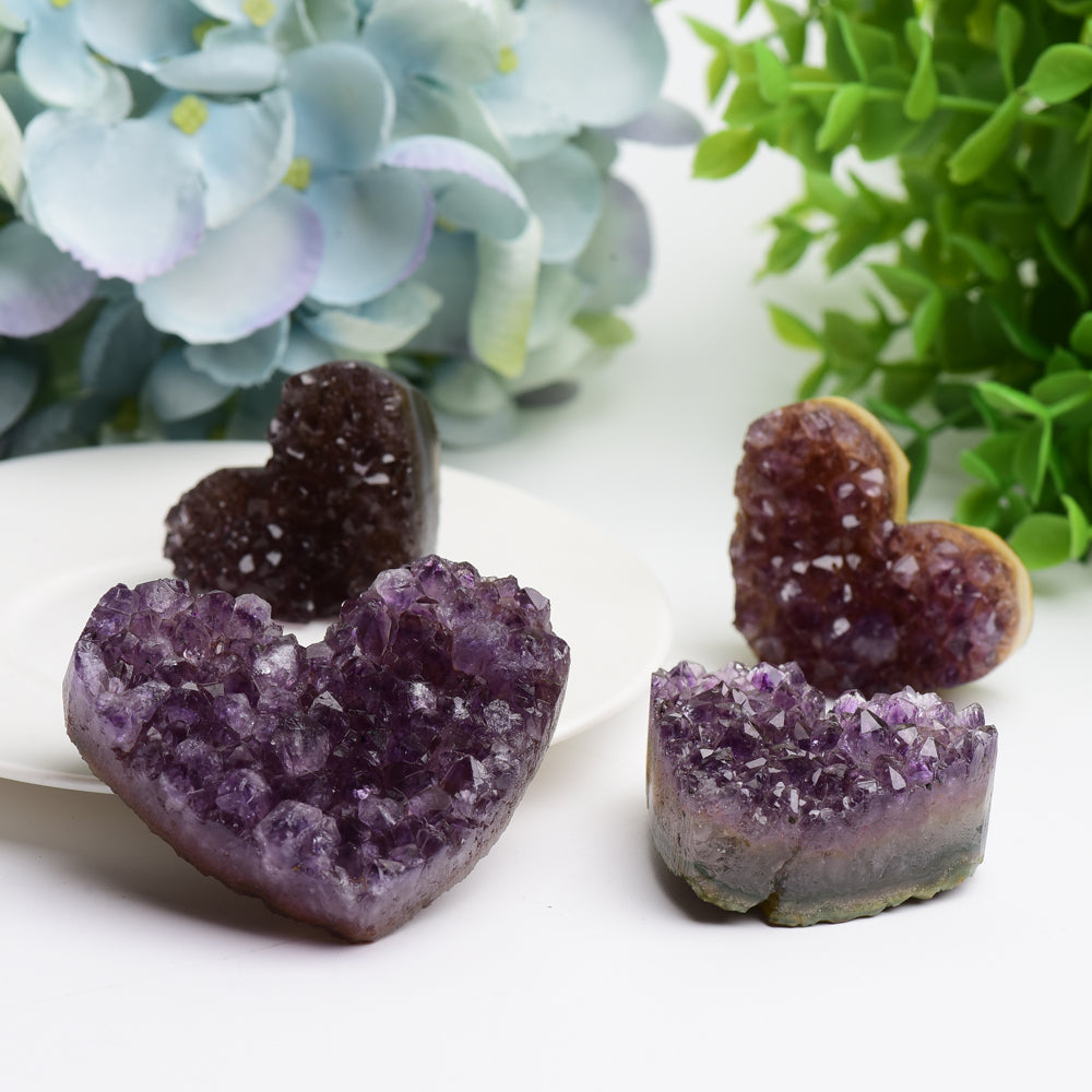 1.2"-2.5" Amethyst Cluster Heart Shape Crystal Carving Bulk Wholesale  Wholesale Crystals