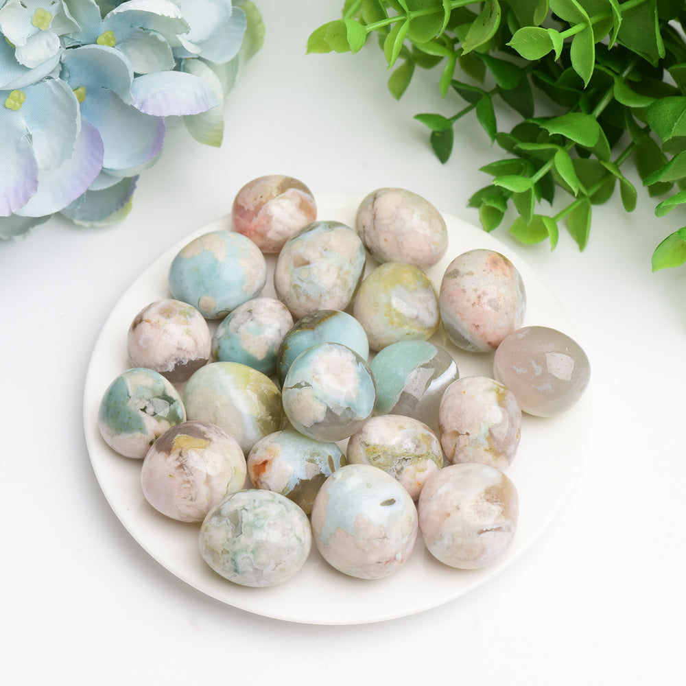 Green Flower Agate Crystal Tumbles Bulk Wholesale  Wholesale Crystals