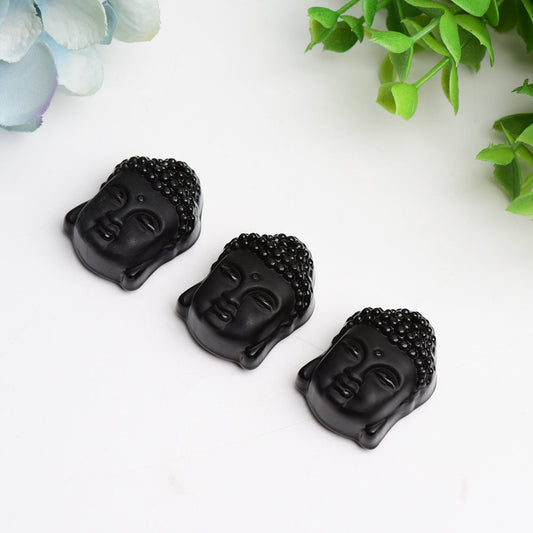 1.3" Black Obsidian Buddha Head Crystal Carving Bulk Wholesale  Wholesale Crystals