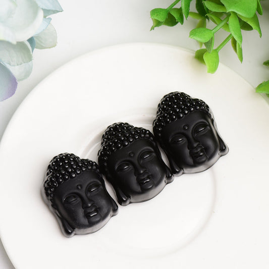 1.3" Black Obsidian Buddha Head Crystal Carving Bulk Wholesale  Wholesale Crystals