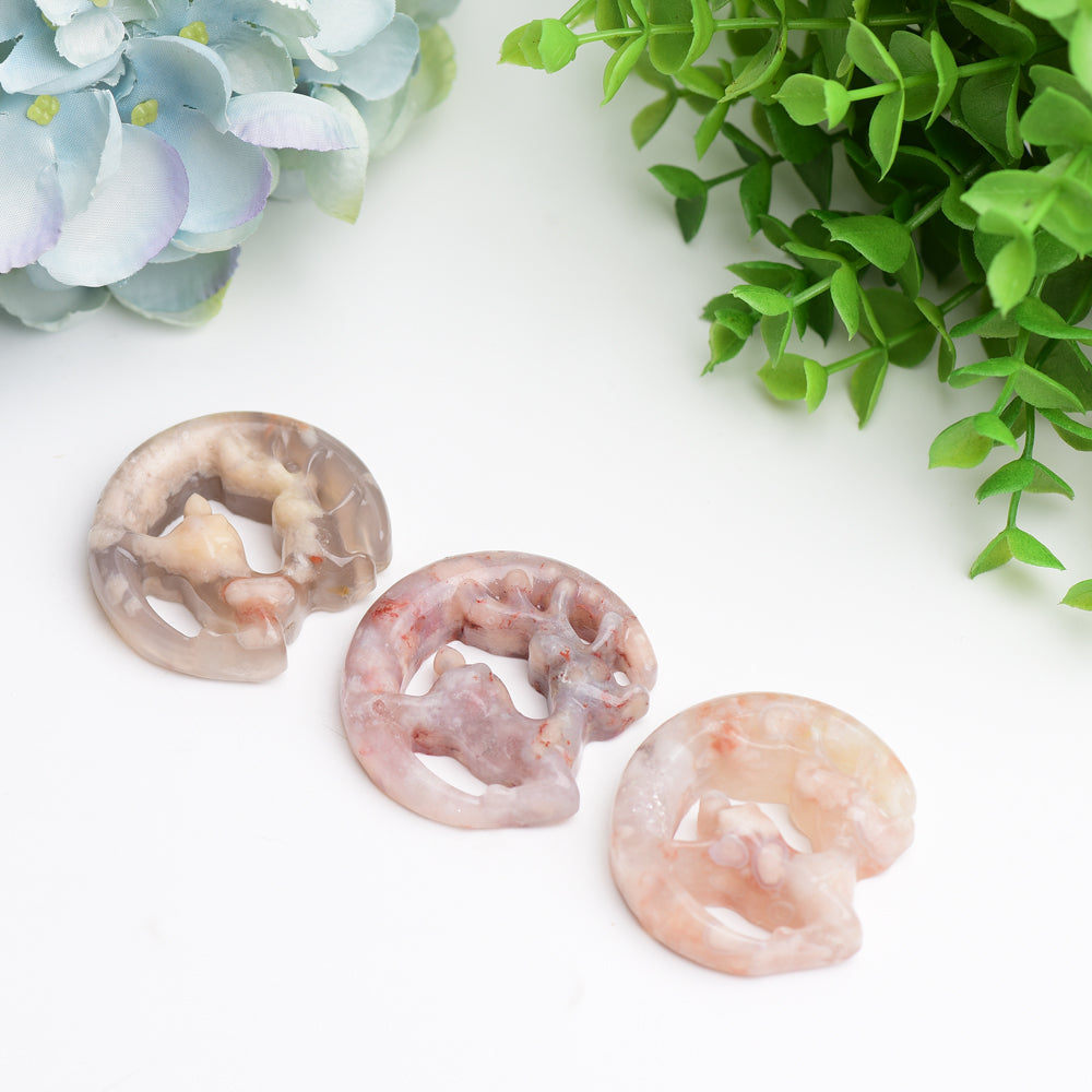 1.95" Flower Agate Deer Moon Crystal Carving Bulk Wholesale  Wholesale Crystals