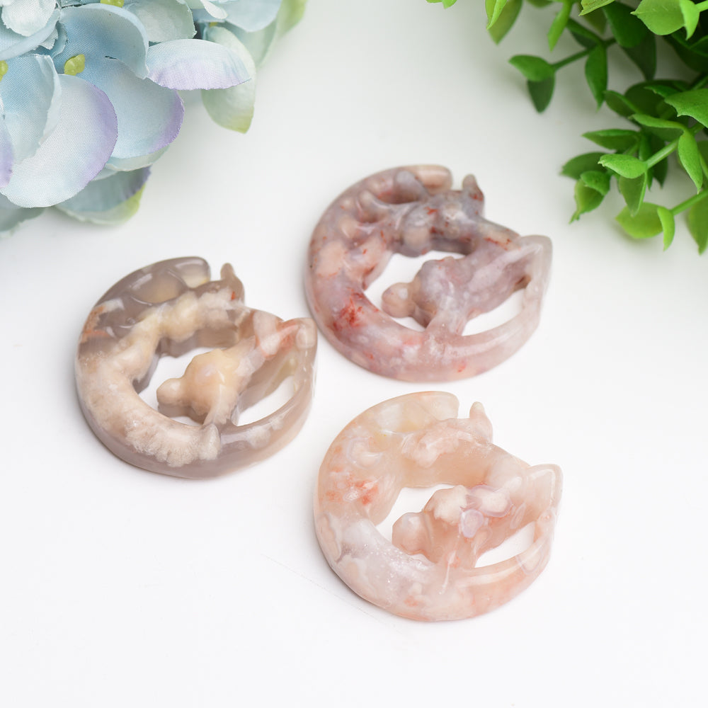 1.95" Flower Agate Deer Moon Crystal Carving Bulk Wholesale  Wholesale Crystals