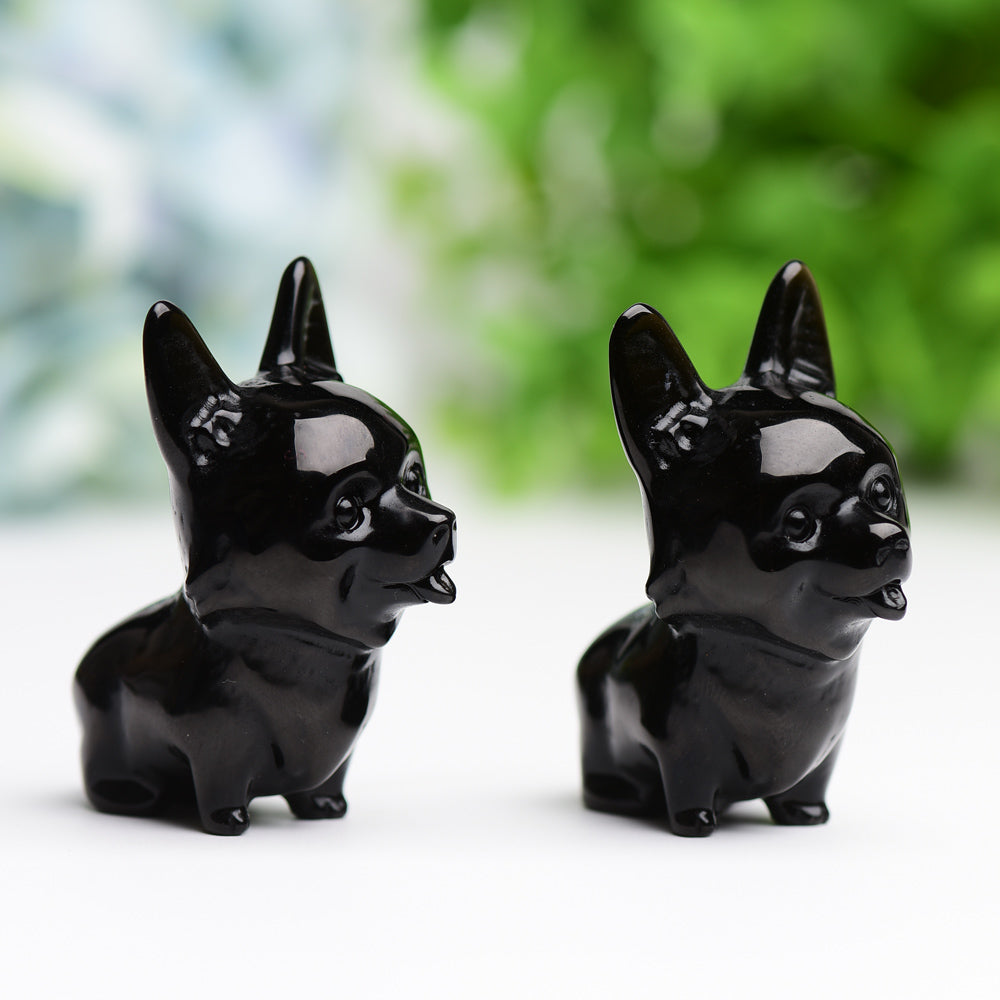 2.2" Black Obsidian Dog Crystal Carving  Wholesale Crystals