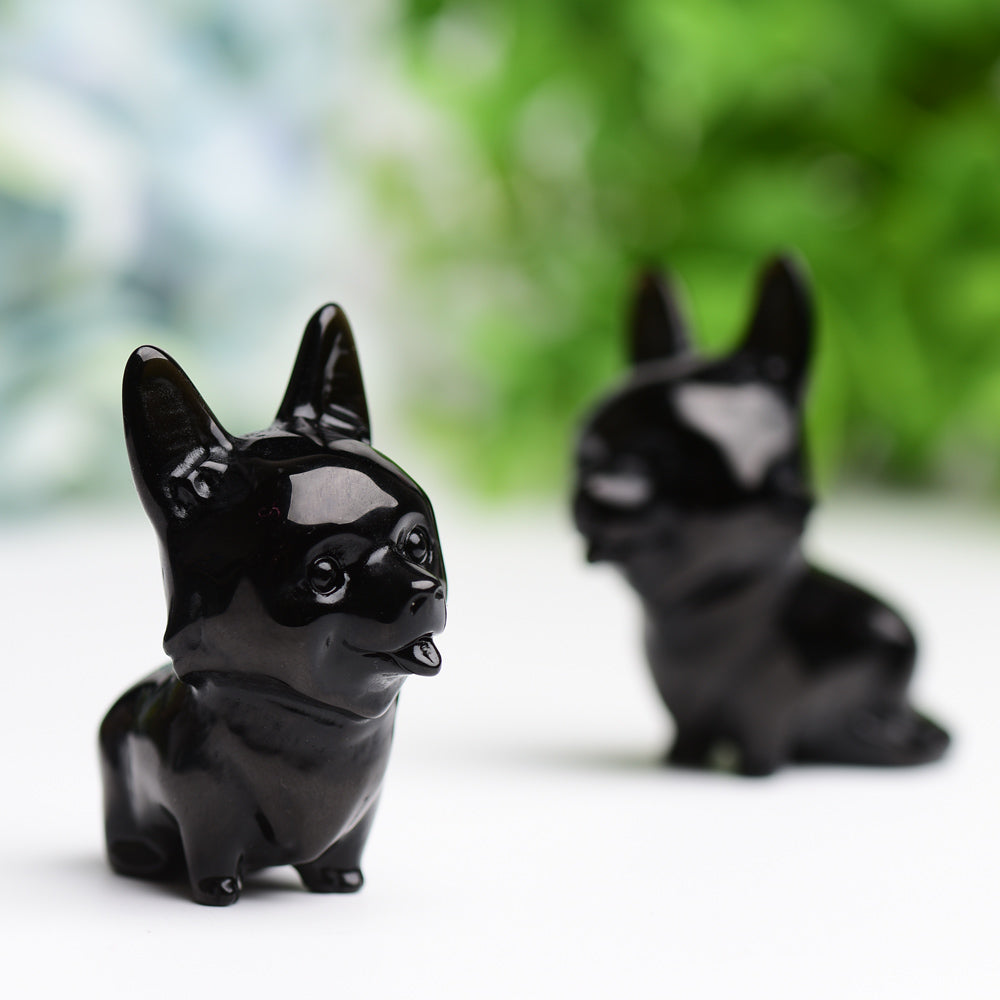 2.2" Black Obsidian Dog Crystal Carving  Wholesale Crystals