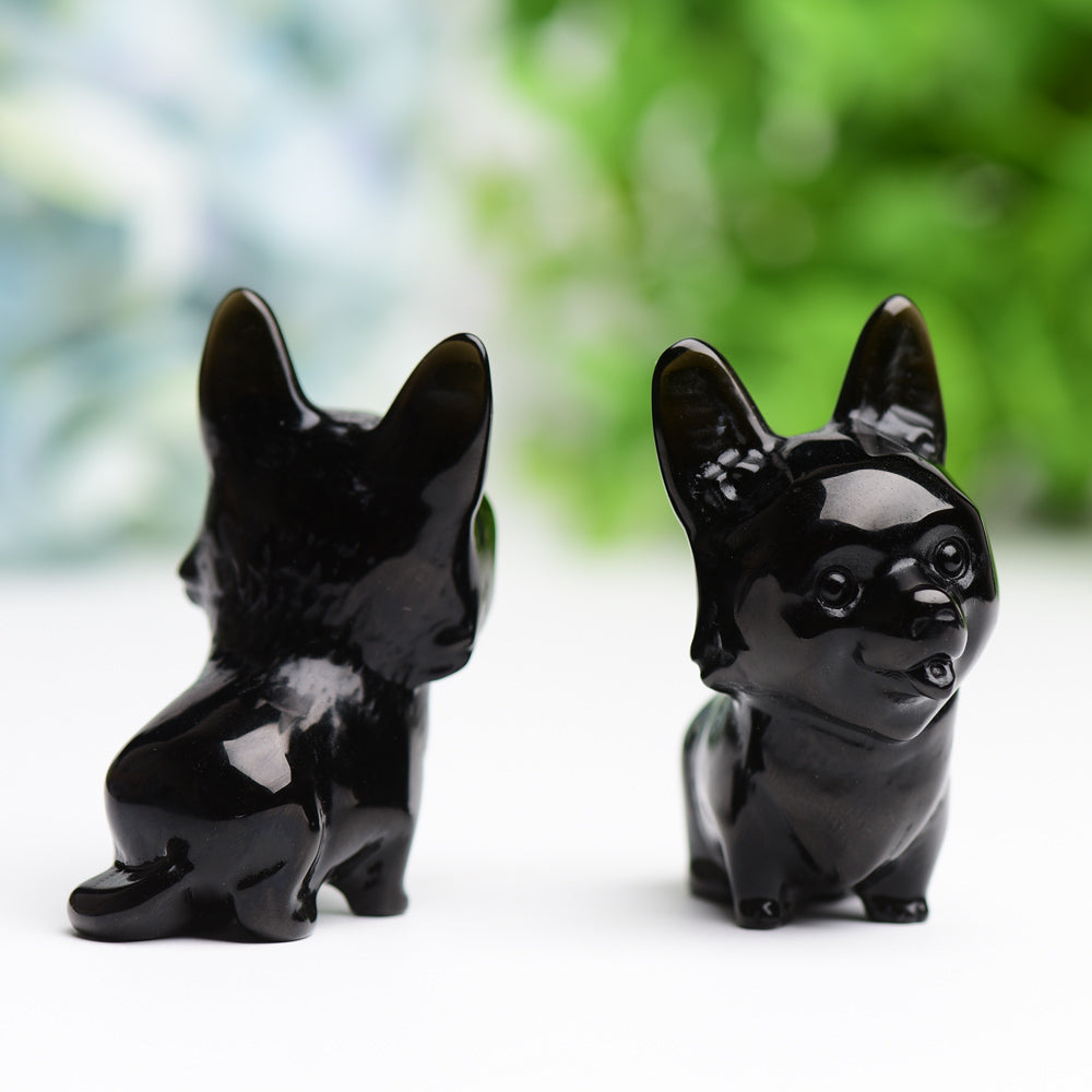 2.2" Black Obsidian Dog Crystal Carving  Wholesale Crystals