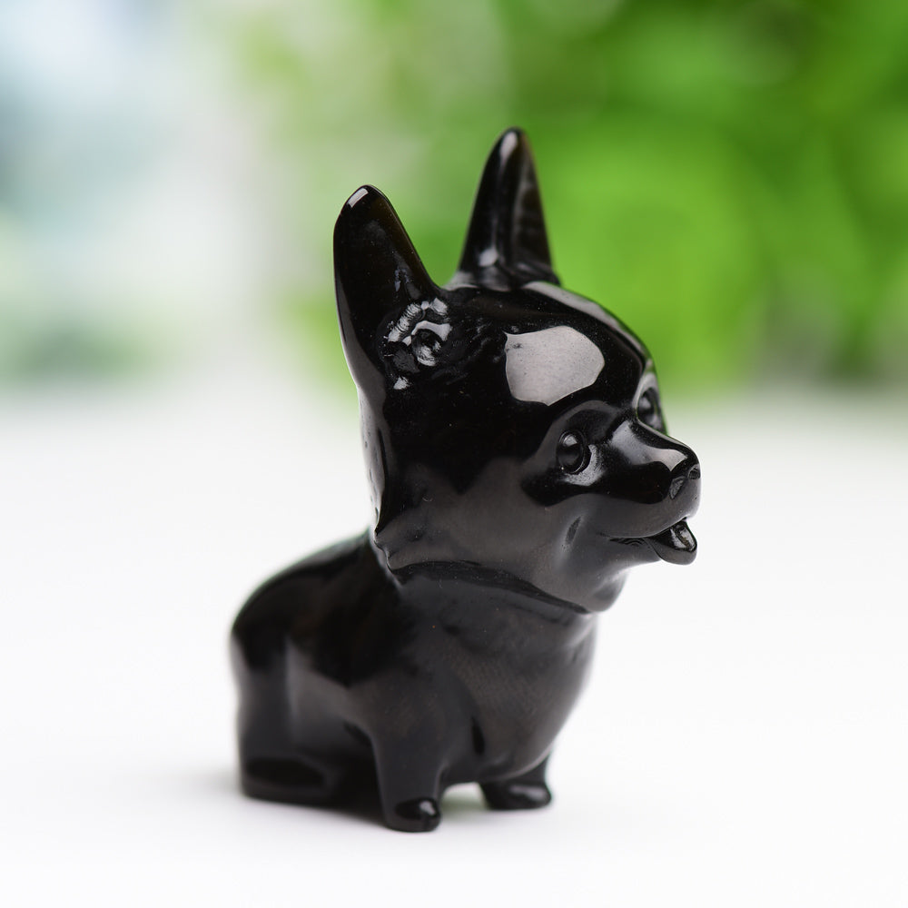 2.2" Black Obsidian Dog Crystal Carving  Wholesale Crystals