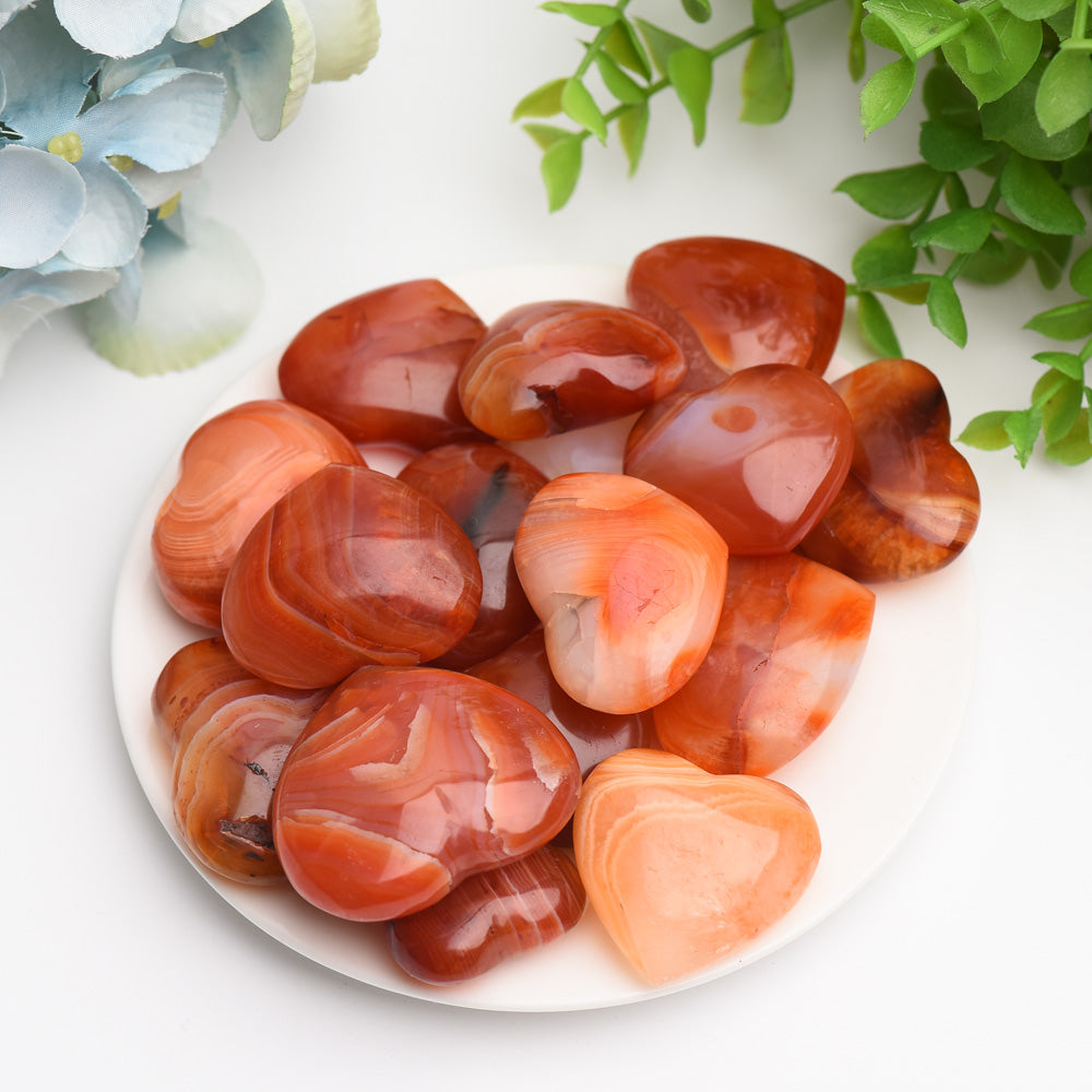 1.2"-1.5" Carnelian Heart Crytsal Carving Palm Stone Bag Bulk Wholesale  Wholesale Crystals