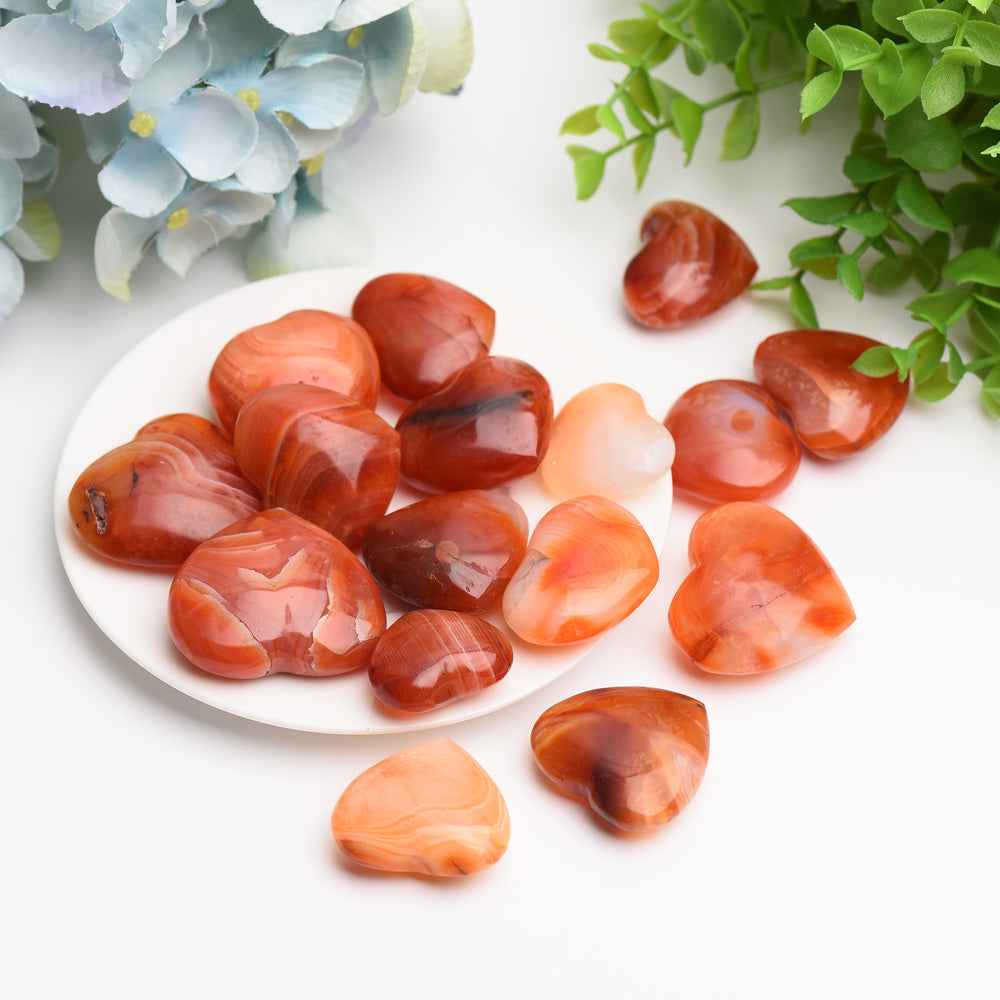 1.2"-1.5" Carnelian Heart Crytsal Carving Palm Stone Bag Bulk Wholesale  Wholesale Crystals