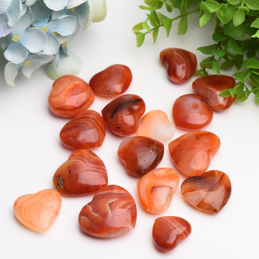 1.2"-1.5" Carnelian Heart Crytsal Carving Palm Stone Bag Bulk Wholesale  Wholesale Crystals