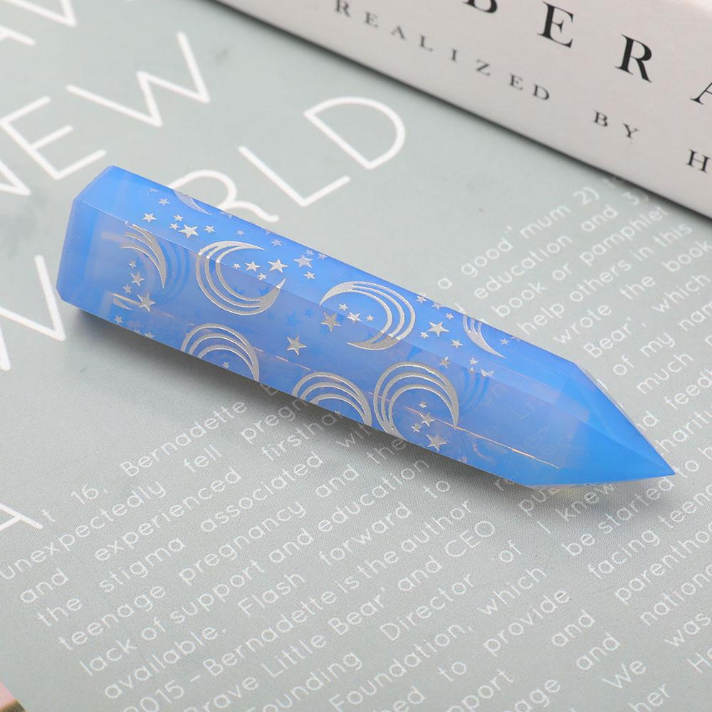 Blue Opalite Point with Laser Engraved Pattern Wholesale Crystals