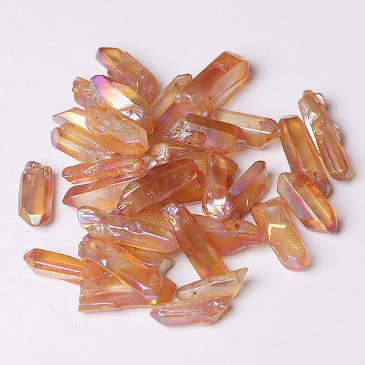 Drilled Orange Aura Quartz Crystal Points Raw Rough Clear Rock Quartz Sticks Wholesale Crystals