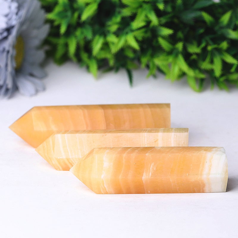 Set of 3 Honey Calcite Points Wholesale Crystals