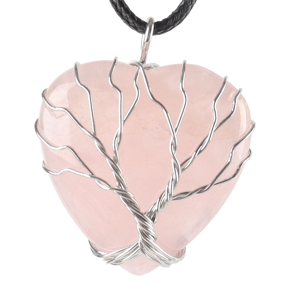 Silver Tree Of Life Wire Wrapped Heart Shape Stone Pendant Wholesale Crystals