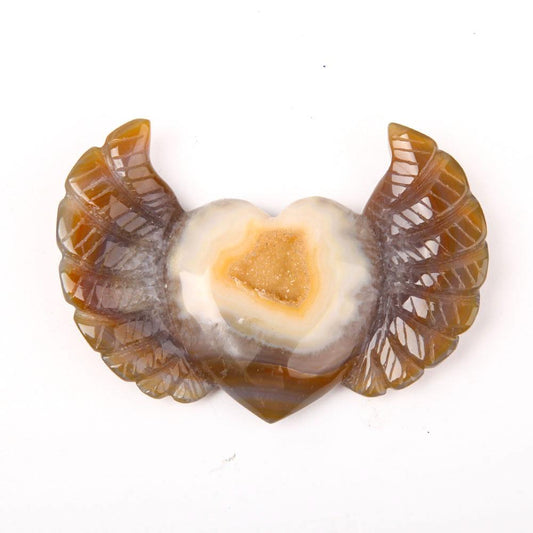 Hand Carved Druzy Agate Heart With Wings Wholesale Crystals