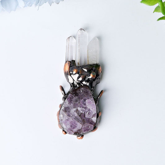 2.6" Amethyst Cluster with Clear Quartz Decoration Pendant Wholesale Crystals