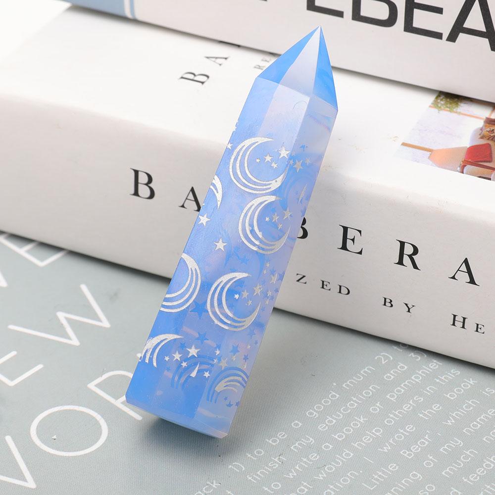 Blue Opalite Point with Laser Engraved Pattern Wholesale Crystals