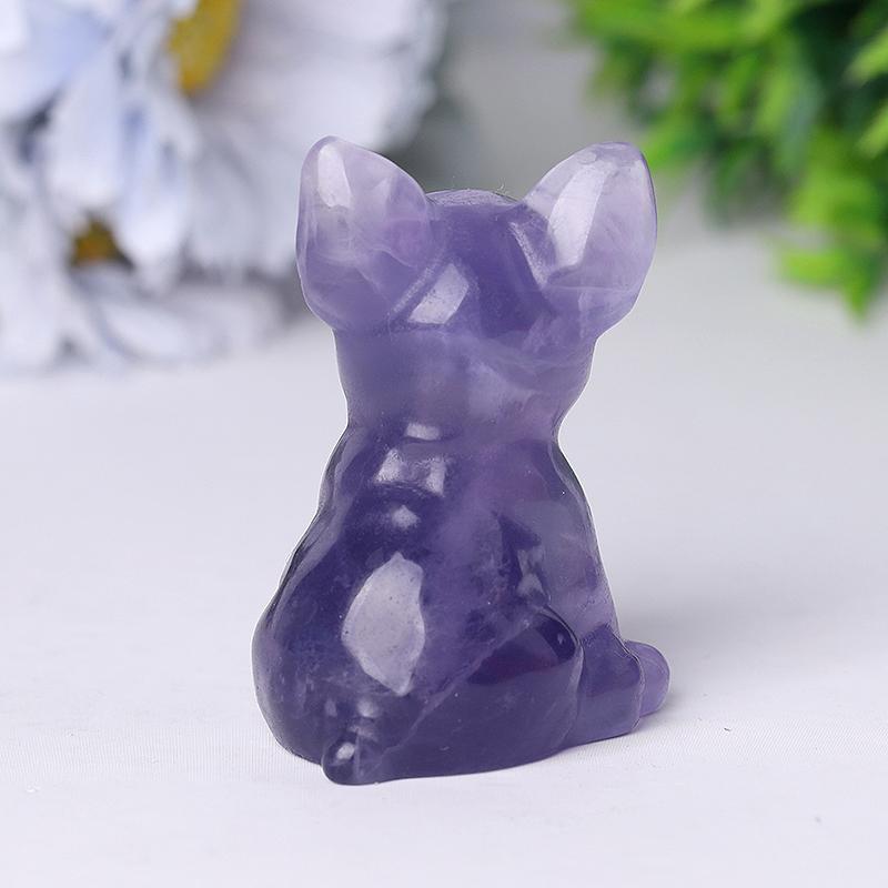 2.5" Wholesale High Quality Fluorite French Bulldog Carving Crystal Dog For Home Decor Wholesale Crystals