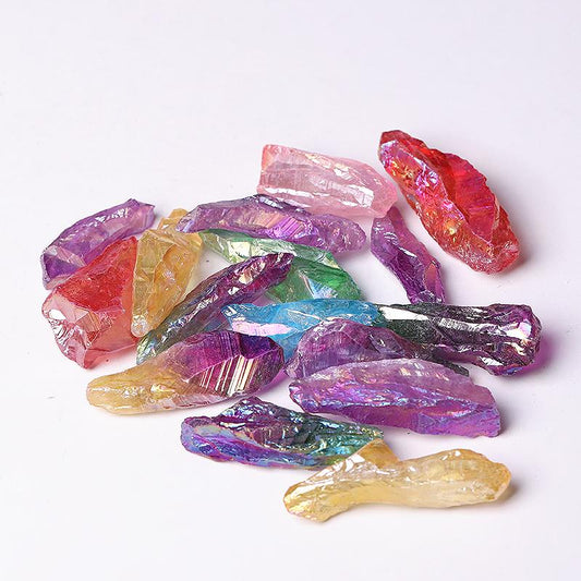 Colorful Aura Quartz Crystal Points Raw Rough Clear Rock Quartz Sticks Wholesale Crystals