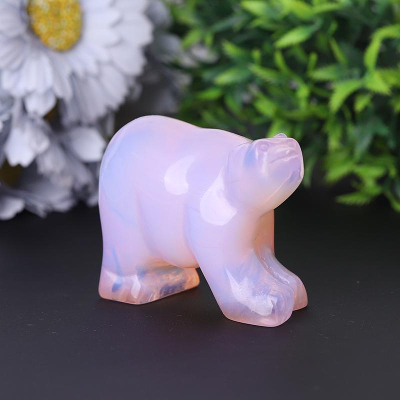 3" Pink Opal Bear Carving for Collection Crystal Gift Wholesale Crystals