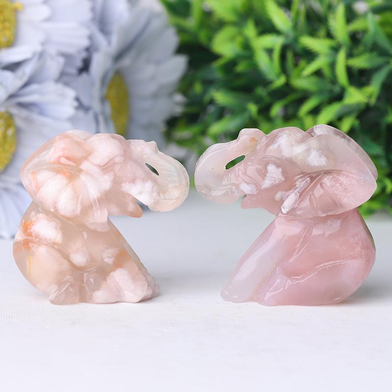 2" Flower Agate Elephant Crystal Carvings Wholesale Crystals